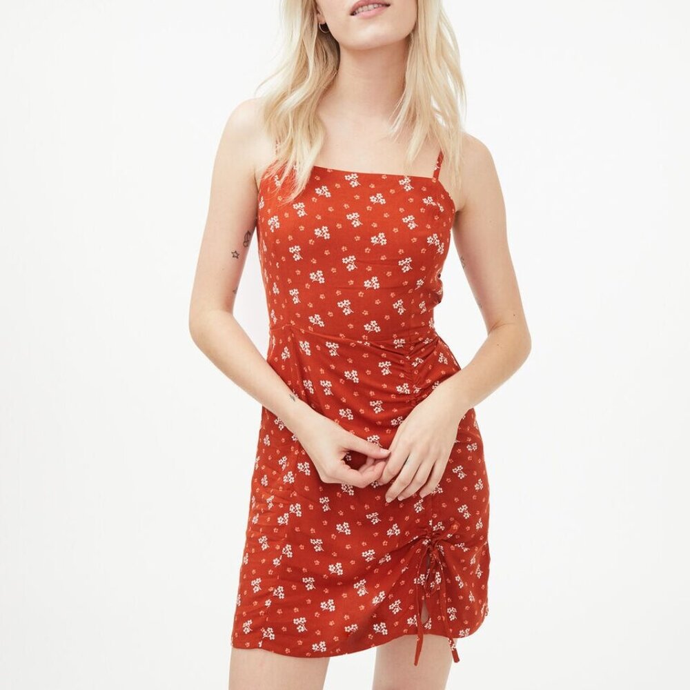 Floral Square-Neck Ruched Mini Dress - Size medium